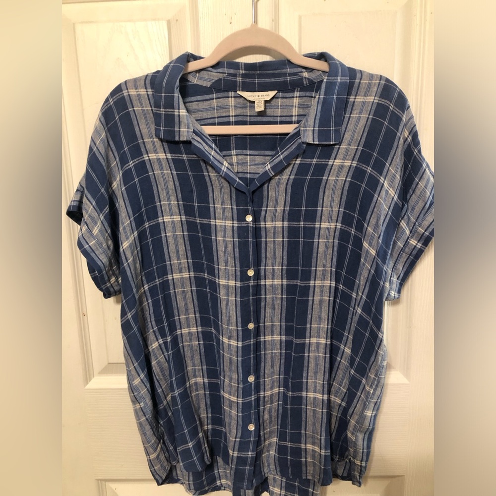 NWOT Lucky Brand Blue Plaid Button-Up Shirt